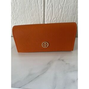 Tory Burch Orange Saffiano Leather Glasses Case With‎ Gold Logo